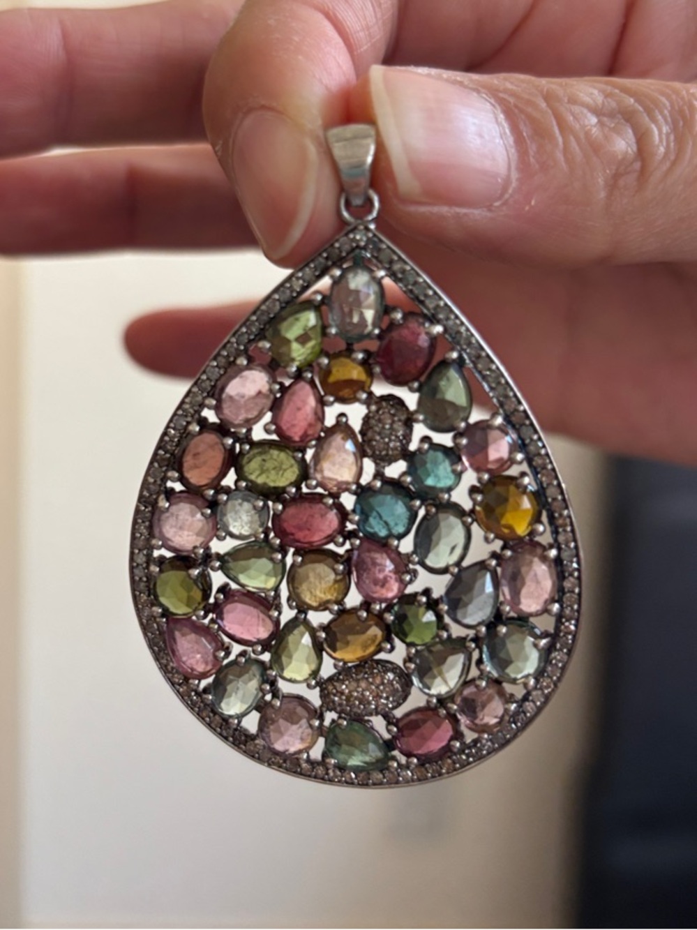 Multi-Gem with diamonds Pendant enhancer - Sparkling Mixed Colors